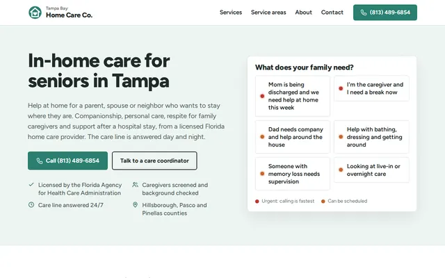 Tampa Bay Home Care Co. homepage