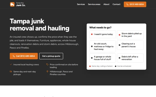 Tampa Bay Junk Co. homepage