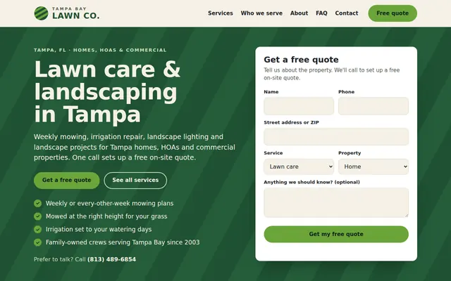 Tampa Bay Lawn Co. homepage