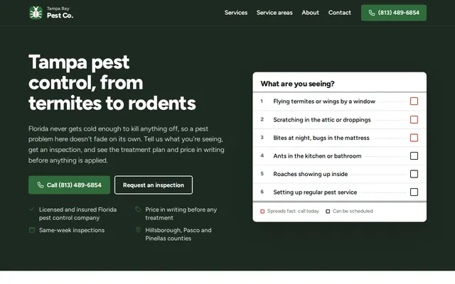 Tampa Bay Pest Co. homepage