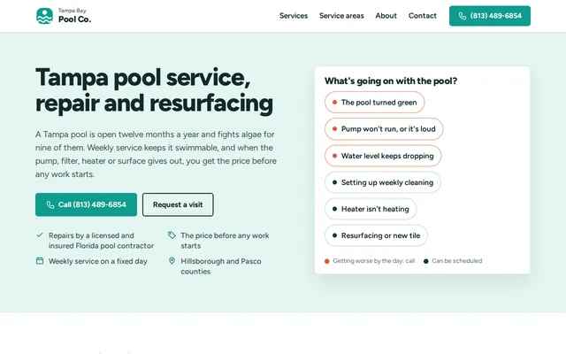 Tampa Bay Pool Co. homepage