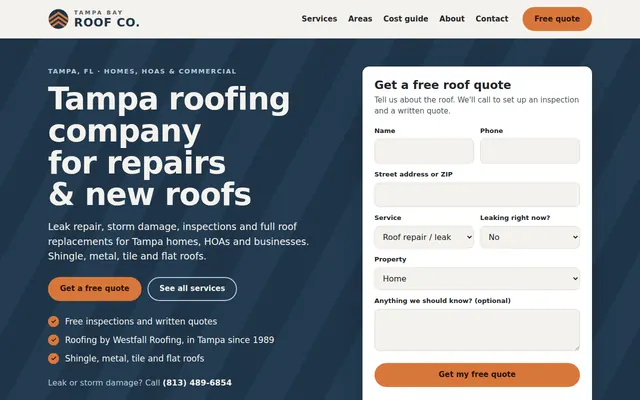 Tampa Bay Roof Co. homepage