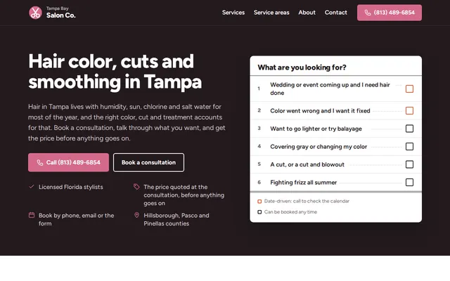 Tampa Bay Salon Co. homepage